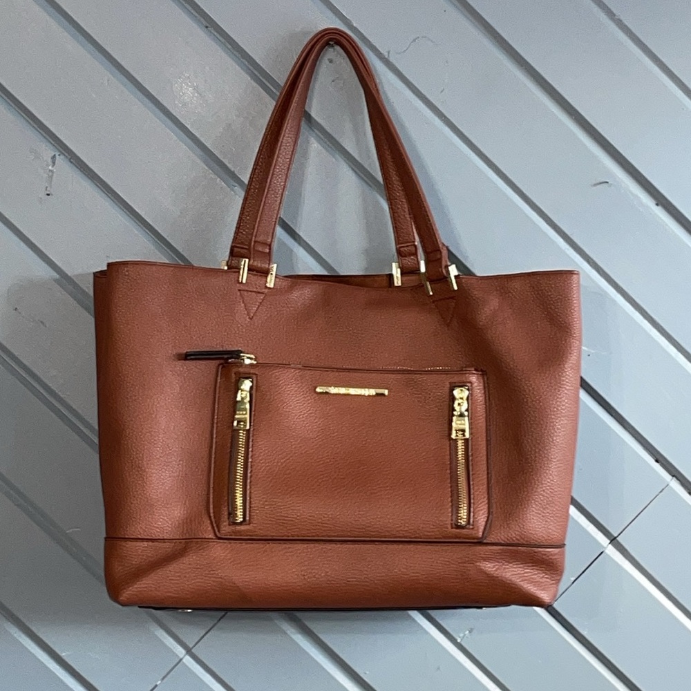 Steve Madden structured tan vegan leather shoulder tote bag